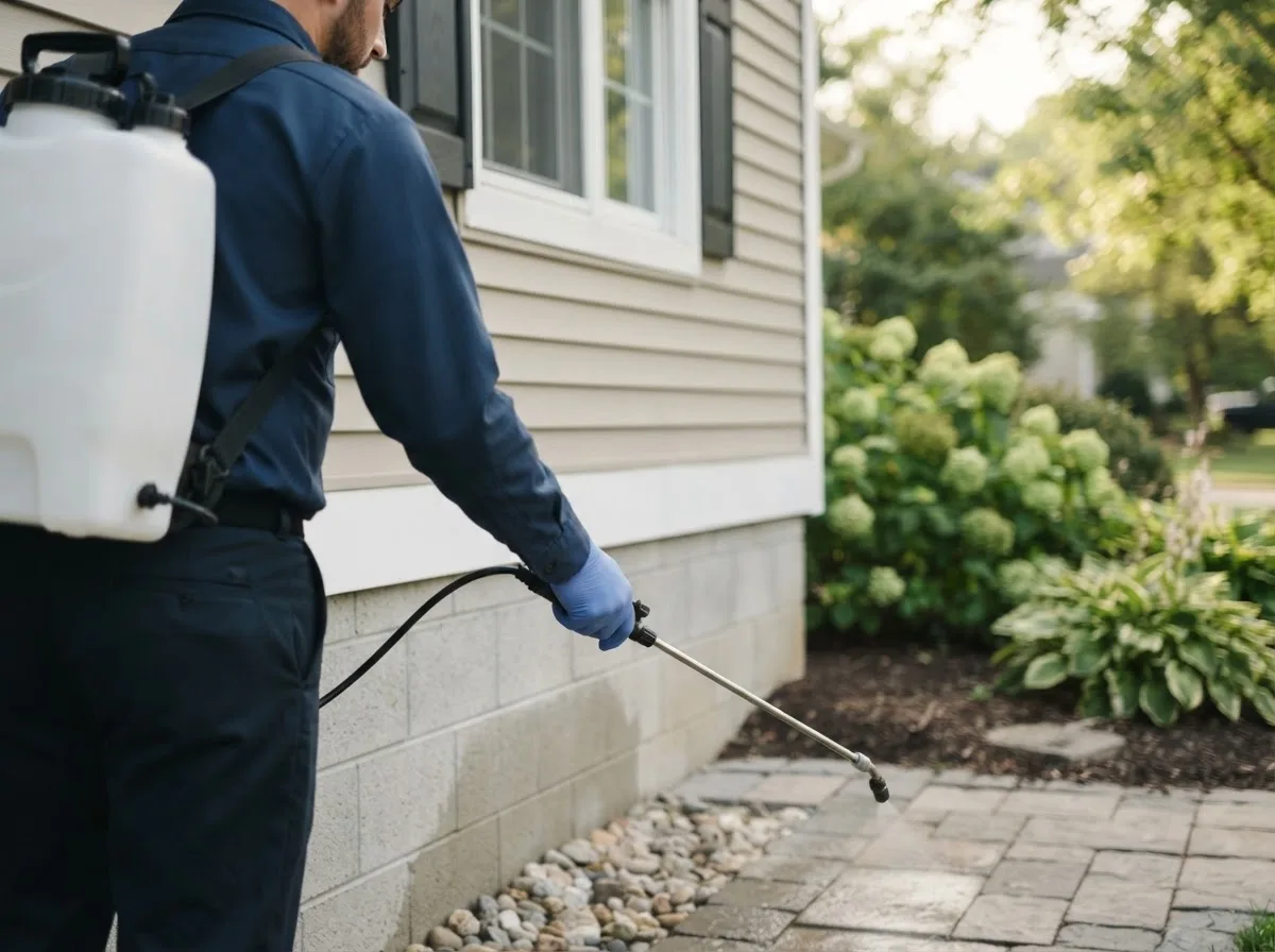 Pest control technician inspecting a home in Hughes Springs, TX